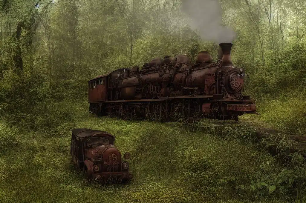 Der alte Zug - Canvas editieren und Bilder erweitern. Default A photorealistic illustration of one old rusty steam train st 3