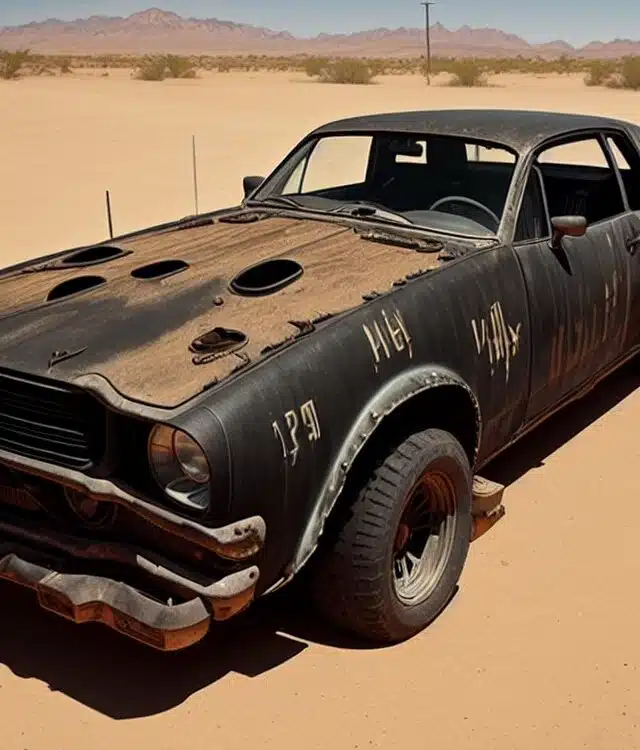 Mad Max Vintage Auto - Leonardo AI Modell Deliberate 1.1 Prompt Deliberate 11 A vintage faded black mad max V8 Pursuit Special its paint j 0 1