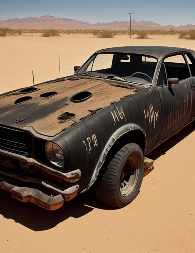 Mad Max Vintage Auto - Leonardo AI Modell Deliberate 1.1 Prompt Deliberate 11 A vintage faded black mad max V8 Pursuit Special its paint j 0 1