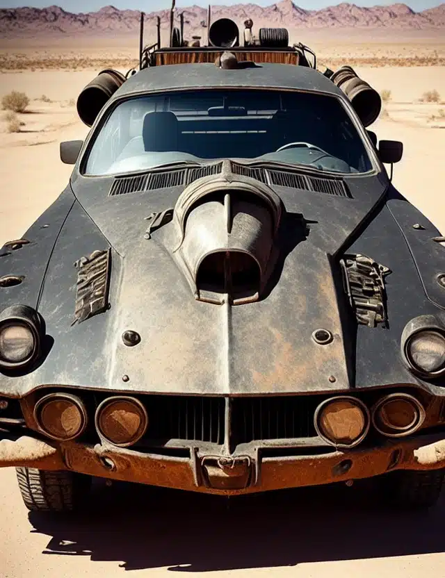 Mad Max Vintage Auto - Leonardo AI Modell Deliberate 1.1 Prompt Deliberate 11 A vintage faded black mad max V8 Pursuit Special its paint j 3 1