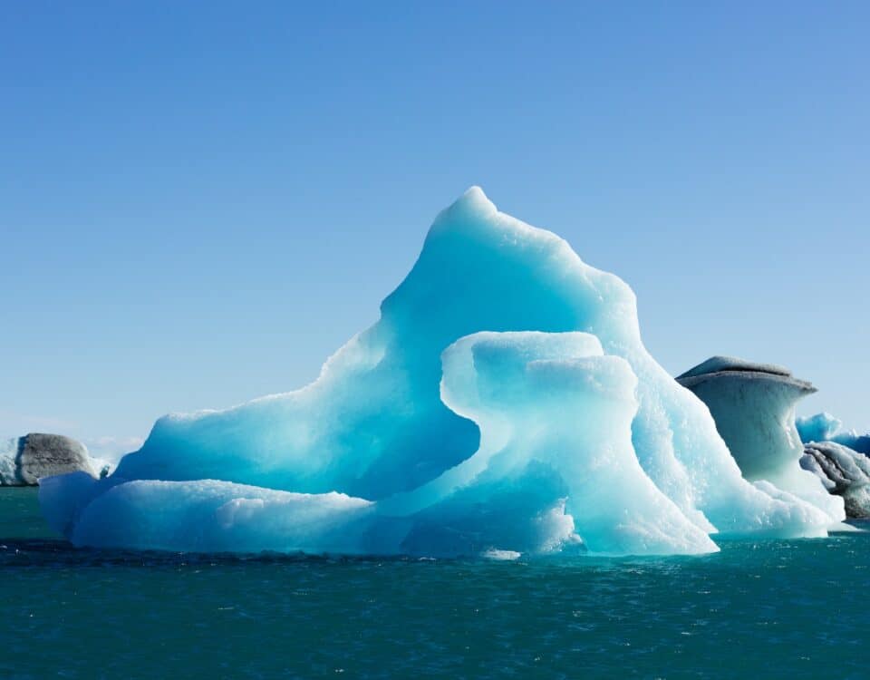 Blue icebergs in Jokulsarlon Iceland IS Europe