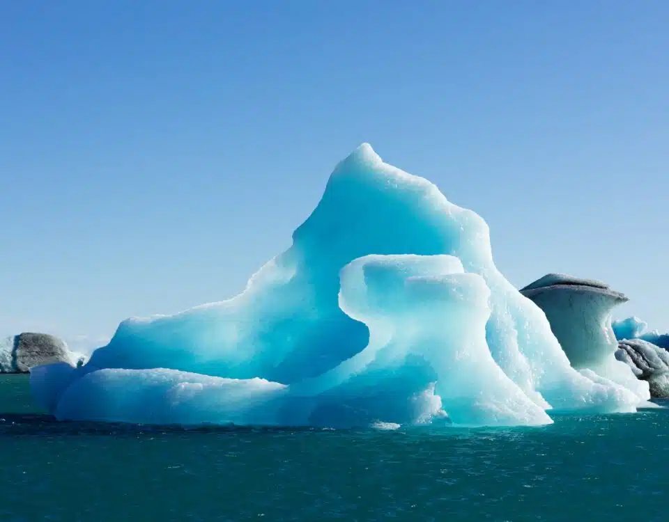 Blue icebergs in Jokulsarlon Iceland IS Europe