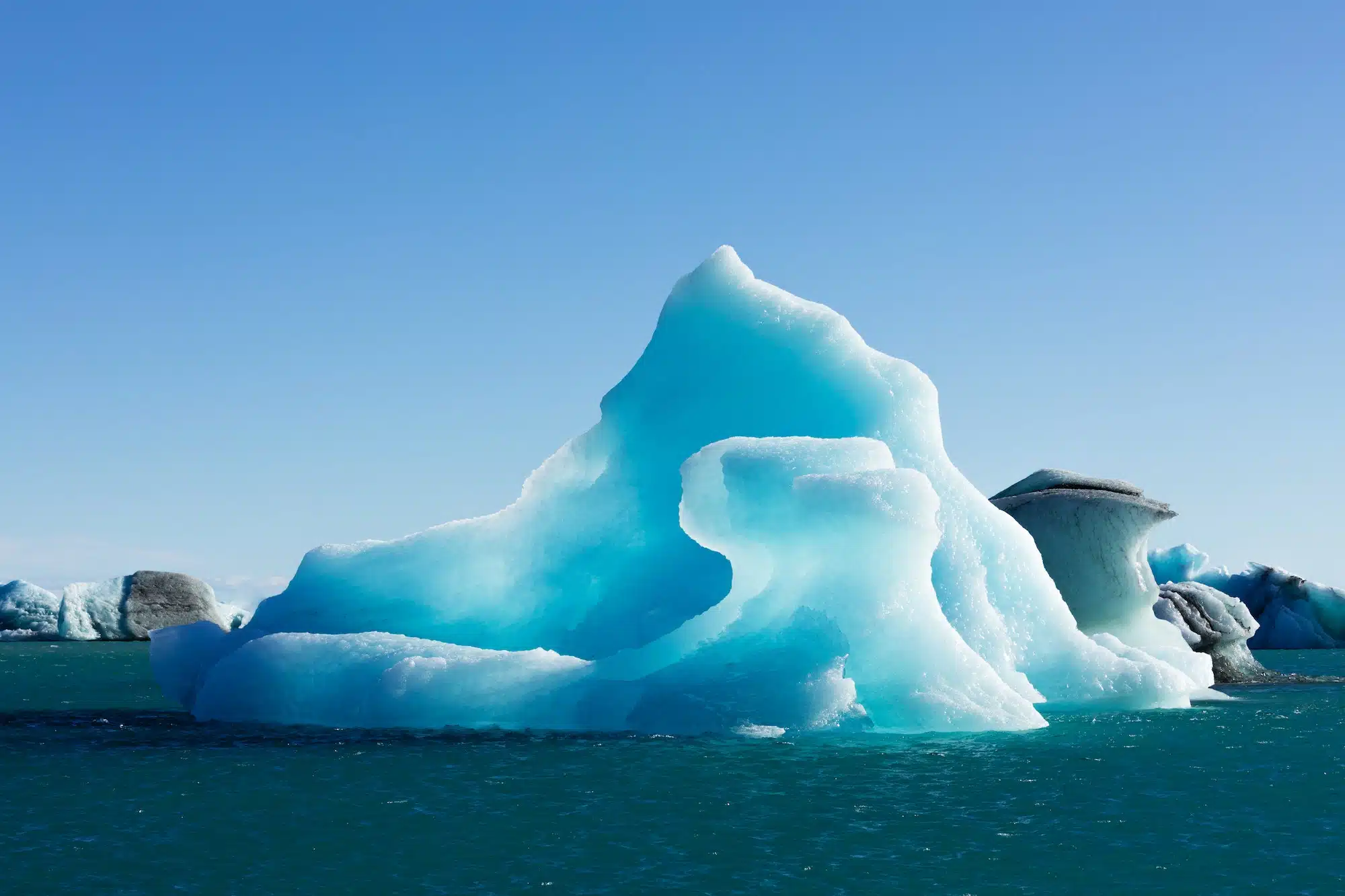 Blue icebergs in Jokulsarlon Iceland IS Europe