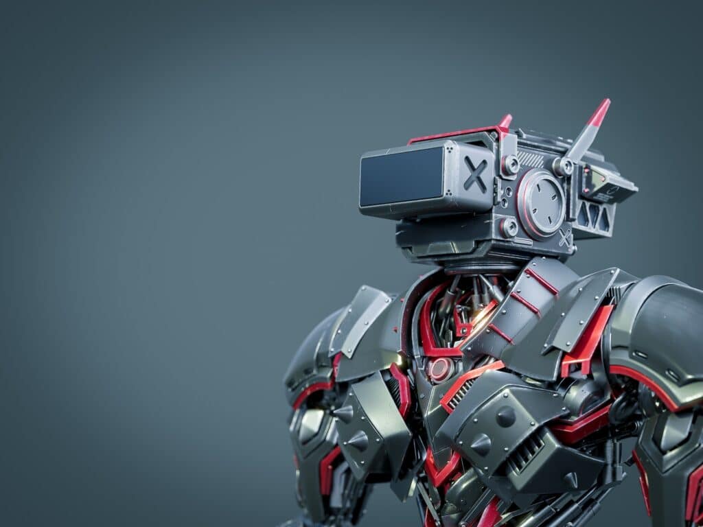 Future robot with metaverse digital cyber world technology.