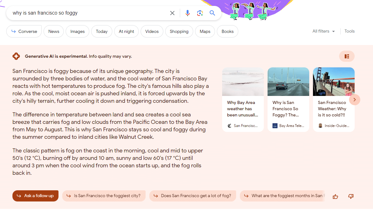 Googles generative Suche: Warum ist es in San Francisco so neblig?