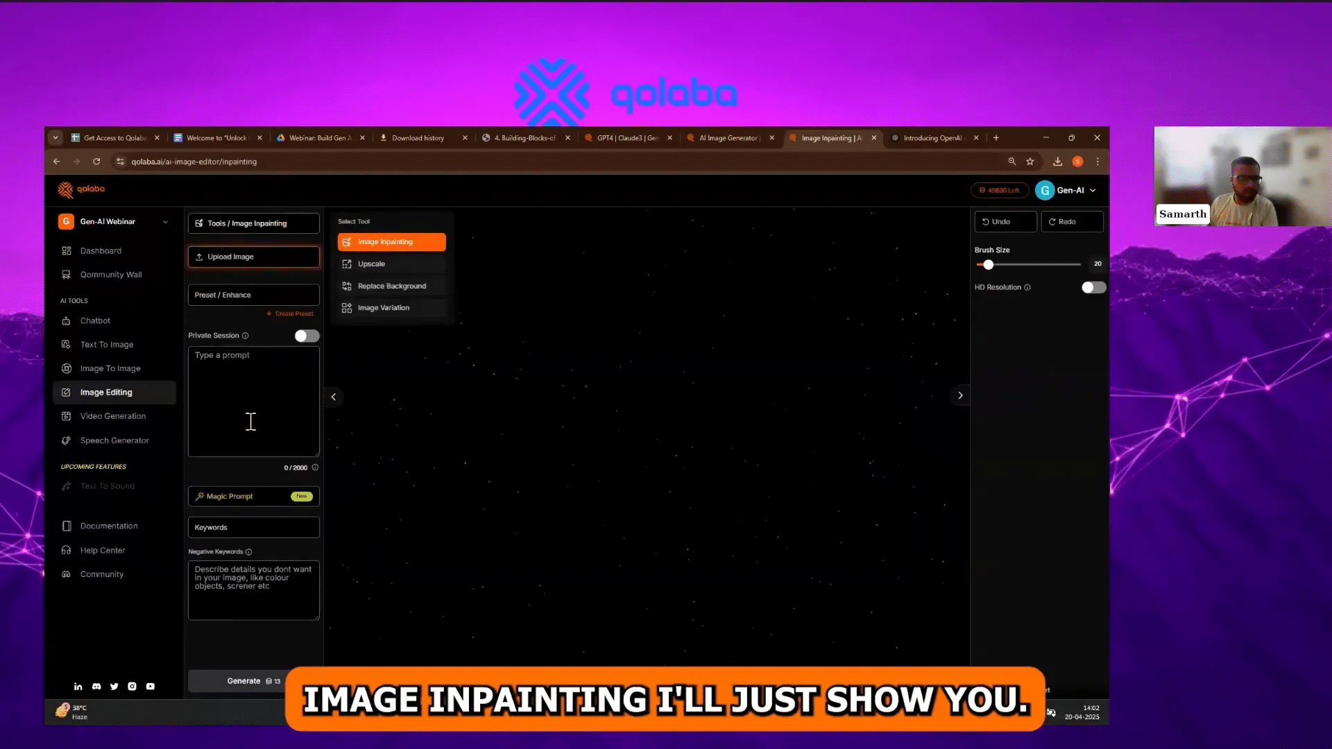 Bildbearbeitung mit Inpainting in Qolaba