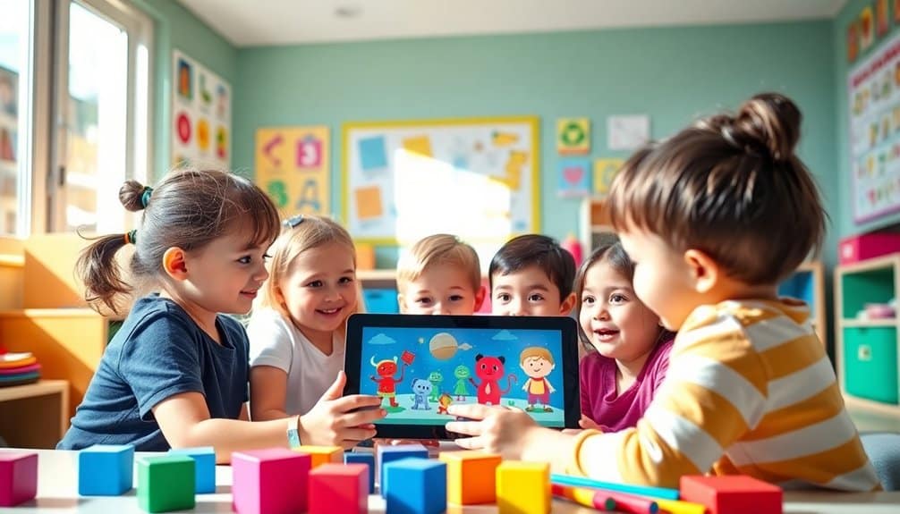 Vorschullehrer vorsichtig mit Technologie
