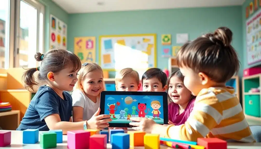 Vorschullehrer vorsichtig mit Technologie