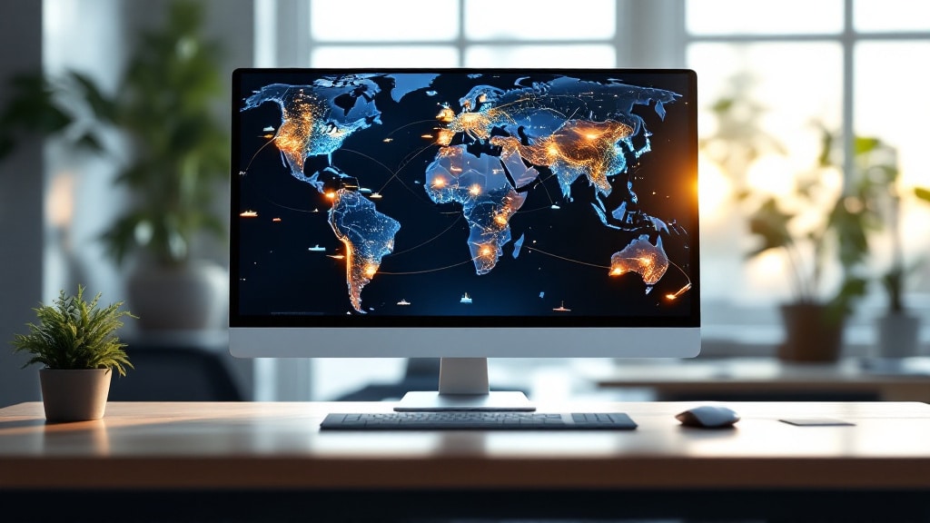 3D-Globus mit Echtzeit-Satelliten- und Flugzeugdaten auf Monitor