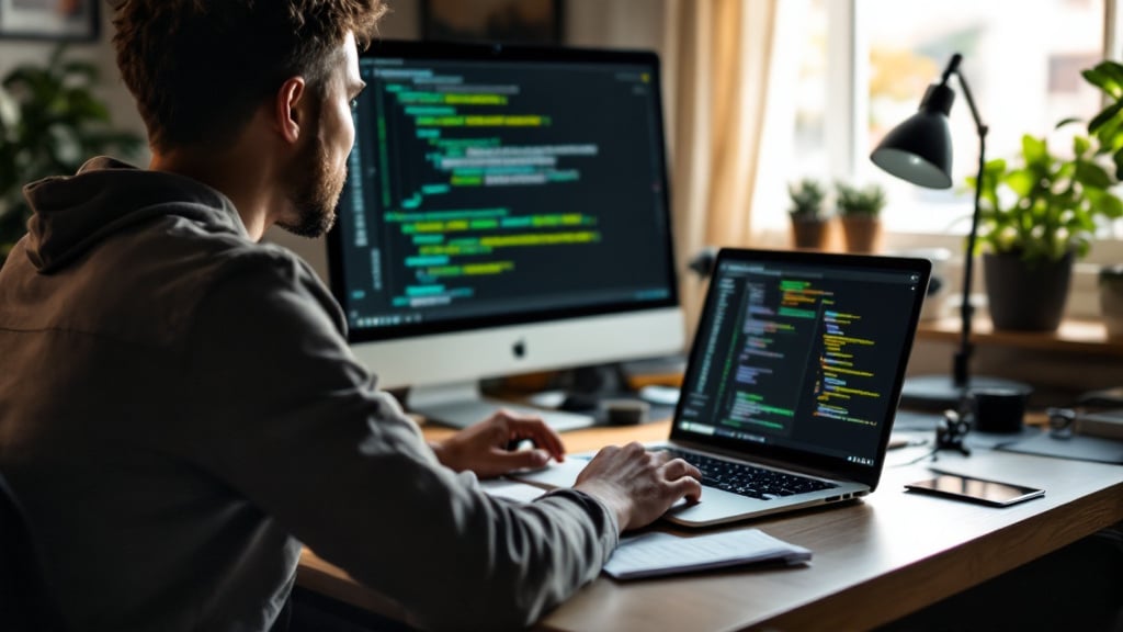 Entwickler nutzt eine Terminal-Referenz
