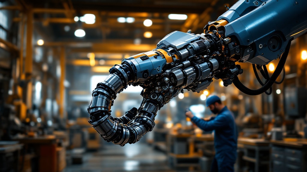 Nahaufnahme eines Roboterarms mit hydraulischen und elektrischen Antrieben