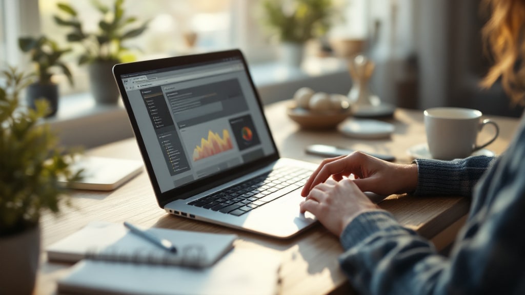 Person arbeitet mit Laptop am Schreibtisch