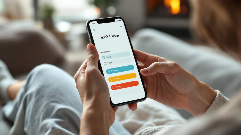 Smartphone mit selbst erstellter Tracker-App in den Händen